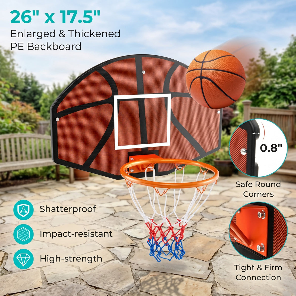 Airfind Wall-Mounted Mini Basketball Hoop with Large Shatterproof Backboard, Indoor Outdoor Basketball Game Set with Metal Rim and Anti-Tear Net for Kids, Black Red