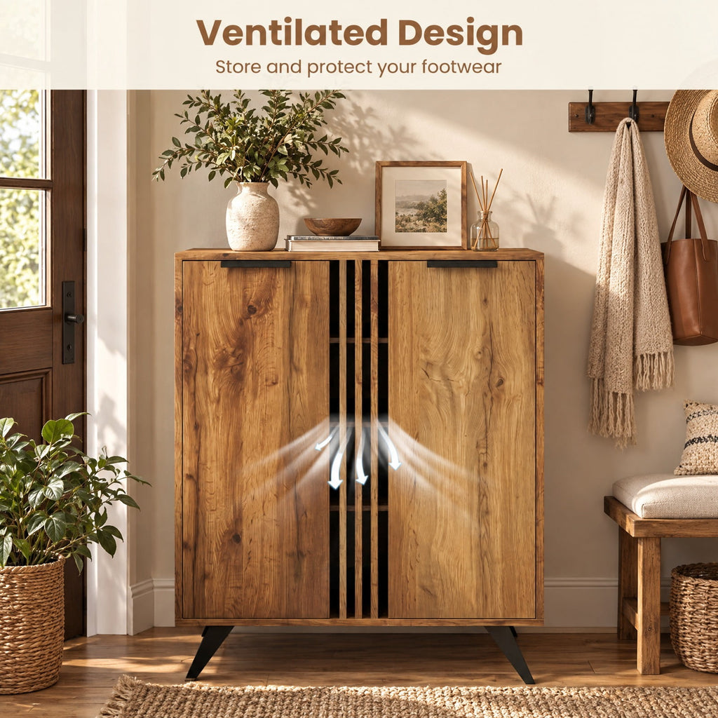 Airfind 4-Tier Modern Freestanding Hidden Shoe Cabinet with 2 Doors, 180 lbs Capacity, Engineered Wood Plastic Frame, 31.5 x 14 x 37.5 Footprint
