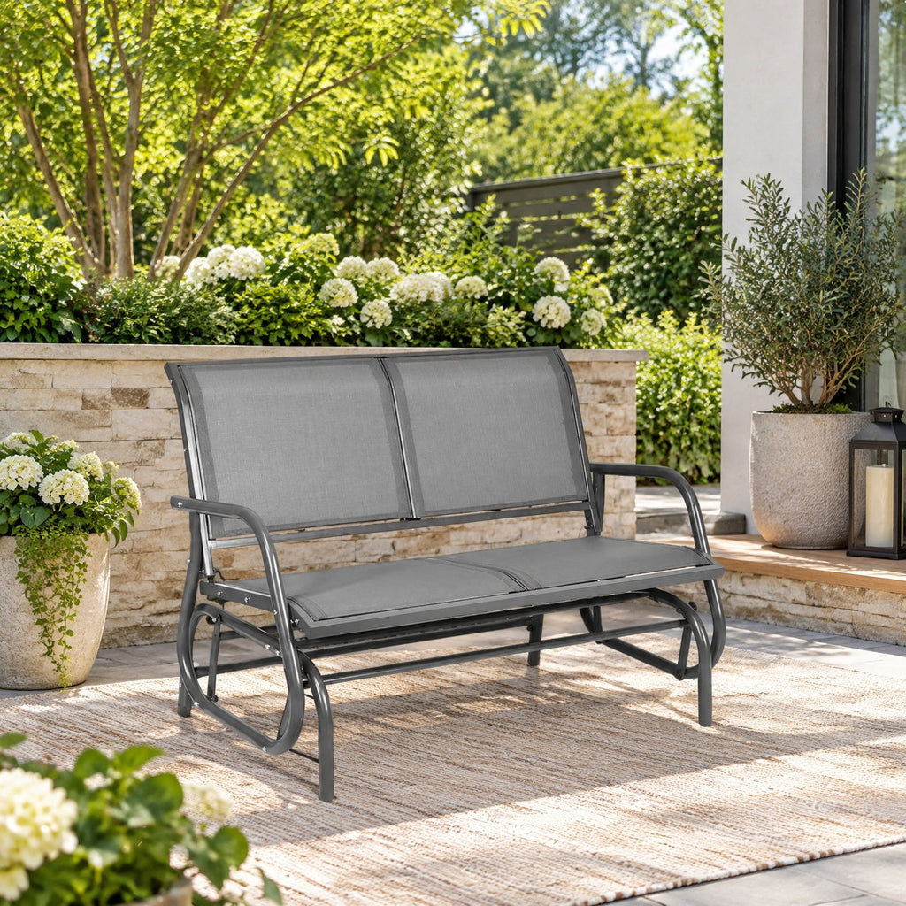 Airfind Swing Glider Chair 48 Inch Loveseat Rocker Lounge Backyard, 400 lbs Capacity, Steel Frame, 48.5 Inch x 28 Inch x 34 Inch Footprint, Gray