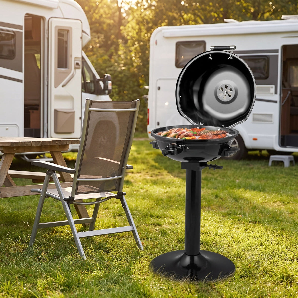 Airfind 1600W Portable Electric BBQ Grill featuring Removable Non-stick Rack, Metal Stainless Steel Frame, 20.5 Inch x 17.5 Inch x 32.5 Inch Footprint, Black