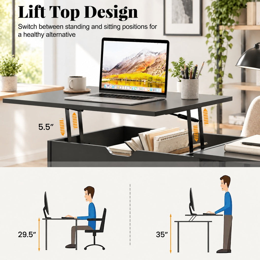 Airfind Space Saving Computer Desk with Hidden Compartment and Open Storage Shelves, 210 lbs Capacity, Engineered Wood Frame, Black