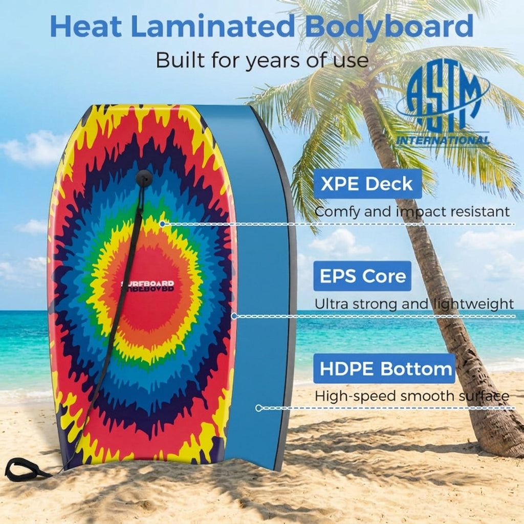 Airfind 37 Boogie Board with Geometric Drift Graphic Deck ¡ª EPS Core, XPE Top, HDPE Slick Bottom, Crescent Tail, Coiled Wrist Leash