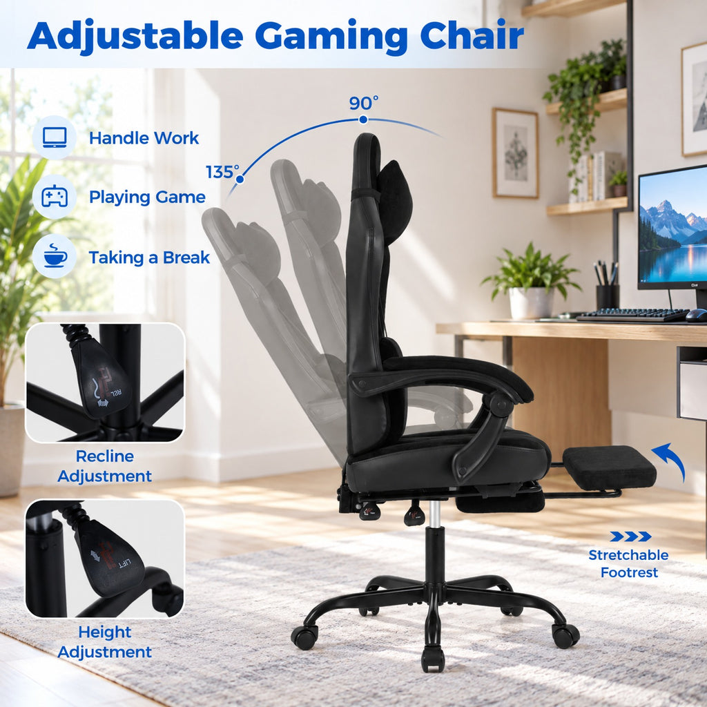Airfind Gaming Chair Height Adjustable Computer Chair with Headrest Lumbar Support Linkage Armrests, 330 lbs Capacity, Black