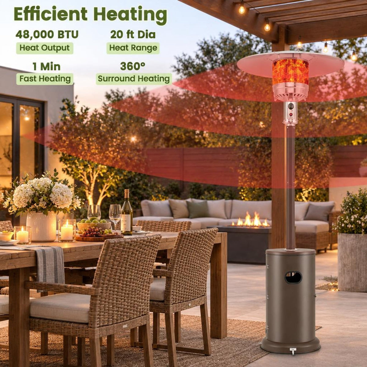 Airfind 50000 BTU Propane Patio Heater with Round Table Design, Aluminum 304 Stainless Steel Metal Frame, 32 x 87 Footprint, Brown