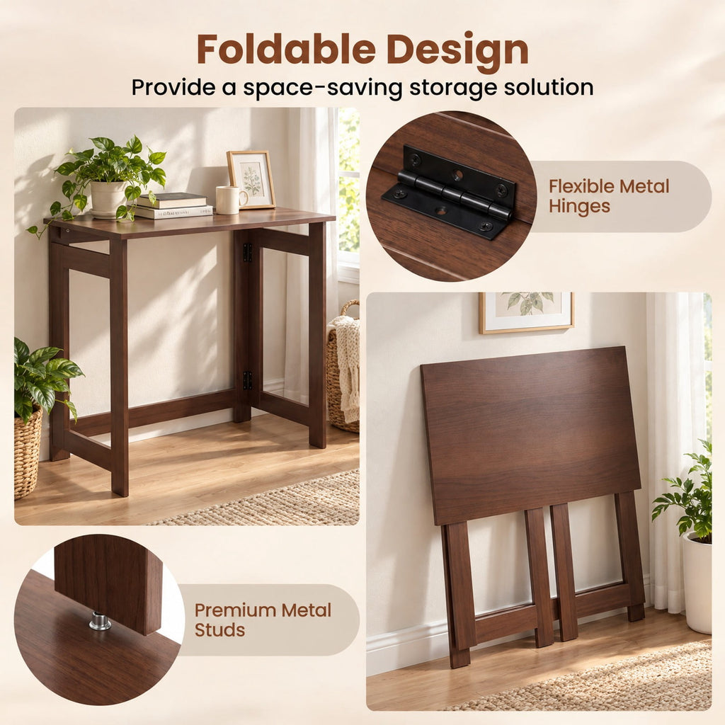 Airfind Folding Console Table with Foldable Legs, 55 lbs Capacity, Engineered Wood Frame, 31.5 Inch x 16 Inch x 29.5 Inch Footprint, Brown