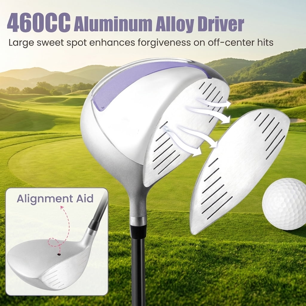Airfind 10-Piece Ladies Complete Golf Club Set with 460CC Driver, Hybrid, Irons and Putter, Purple