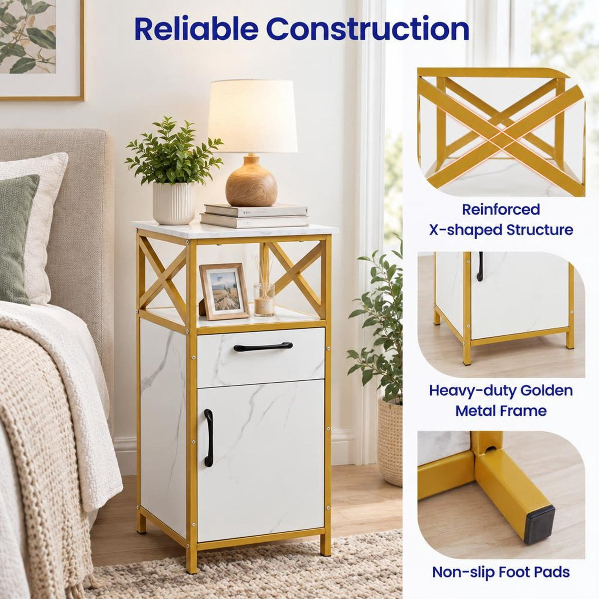 Airfind Bathroom Storage Cabinet with Drawer Single Door and Open Shelf, 44 lbs Capacity, Engineered Wood Metal Frame, 14in x 12in x 31in Footprint