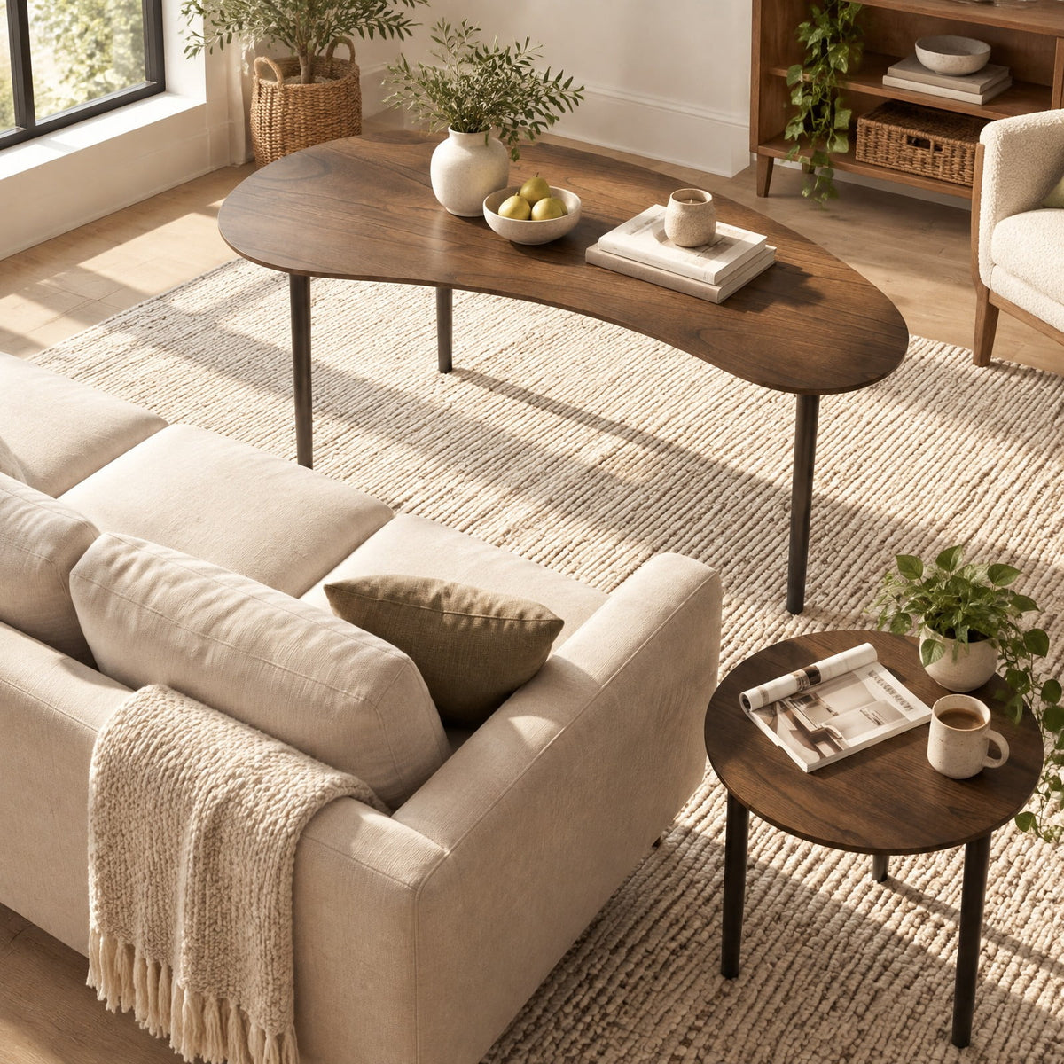 Airfind 2 Pieces Mid Century Nesting Tables with Rubber Wood Legs, 66 Lbs Capacity, Rubber Wood MDF for Convenient Everyday Use, Walnut