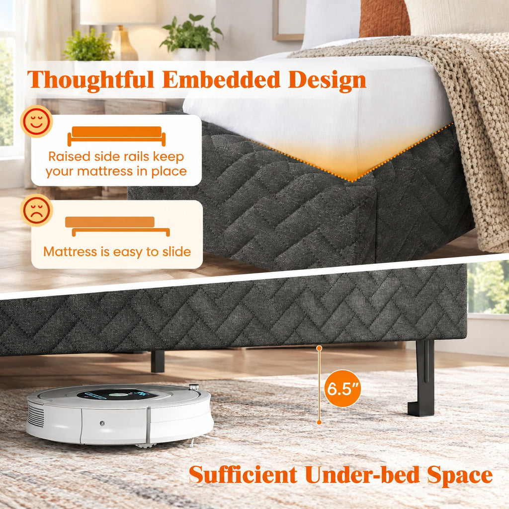 Airfind Twin/Full/Queen Size Velvet Bed Frame Upholstered Platform Bed with Chevron Headboard Gray, 500 lbs Capacity, Velvet Frame, Gray