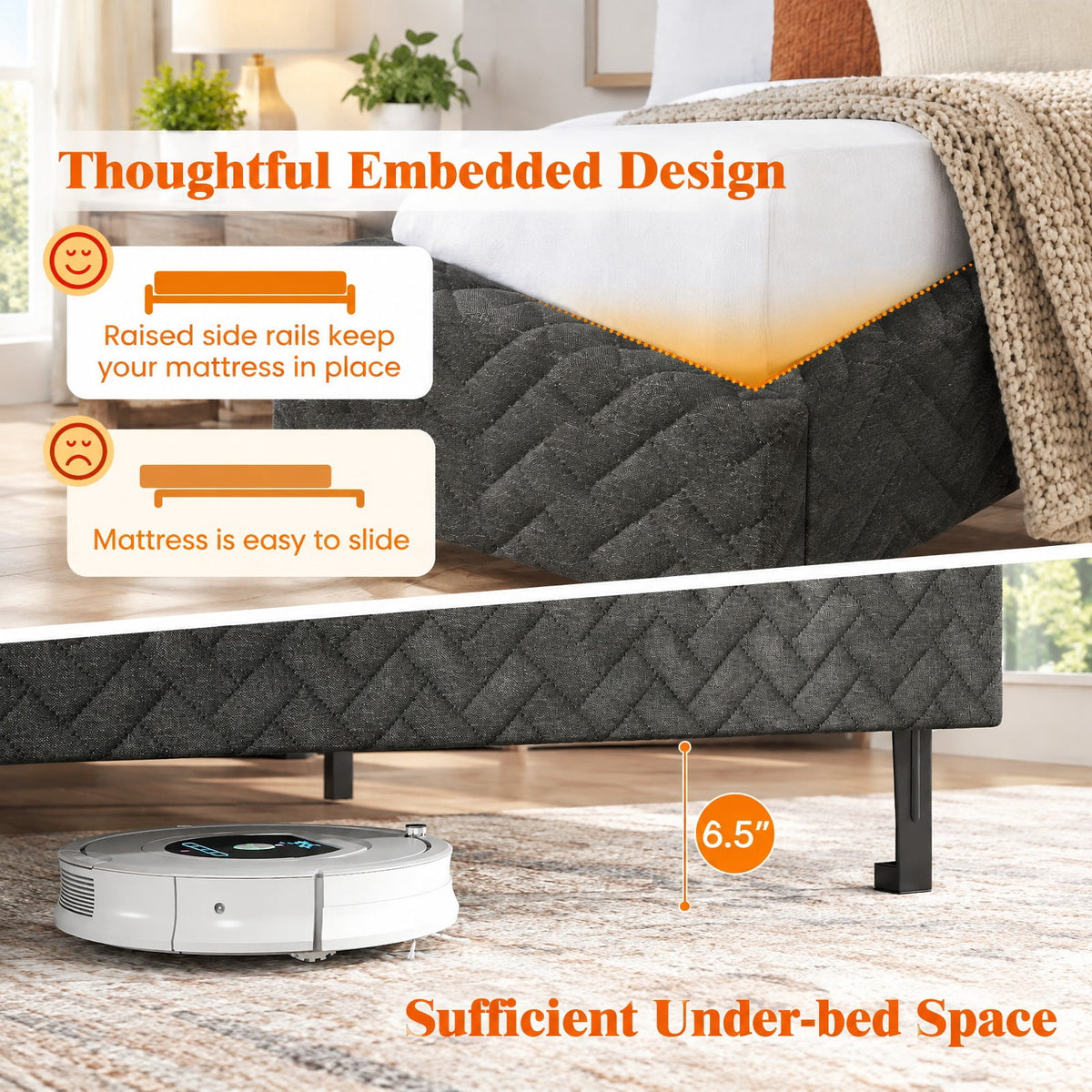 Airfind Twin/Full/Queen Size Velvet Bed Frame Upholstered Platform Bed with Chevron Headboard Gray, 500 lbs Capacity, Velvet Frame, Gray