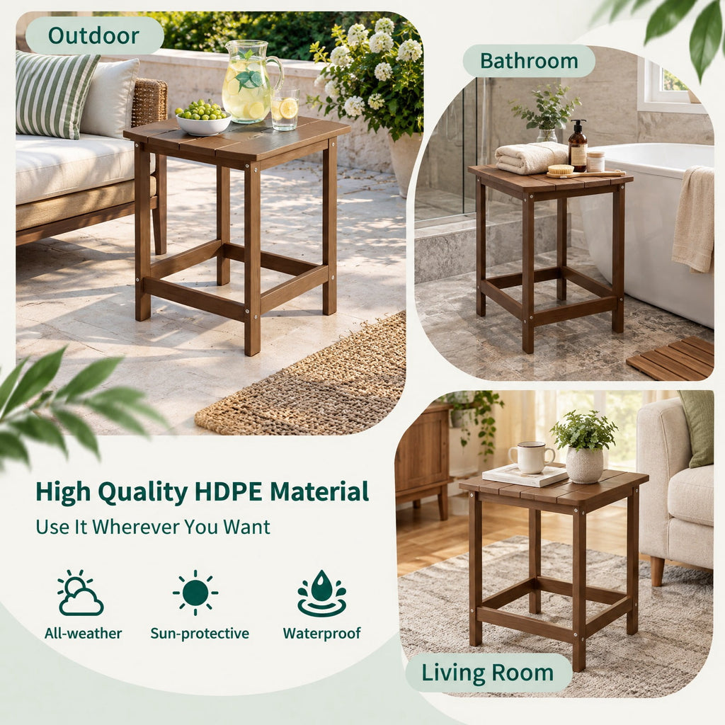 Airfind 18 Inch Weather Resistant Side Table for Garden Yard Patio, 200 lbs Capacity, HDPE Frame, 19 x 14.5 x 18 Footprint, Coffee