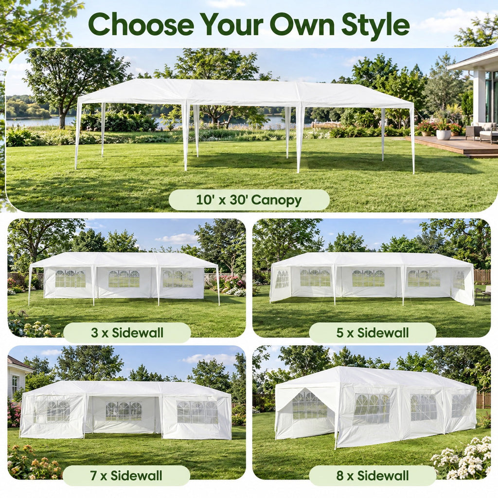 Airfind 10 x 30 Feet Outdoor Canopy Tent with 6 Removable Sidewalls and 2 Doorways, 10 x 30 x 8.5 Footprint, White