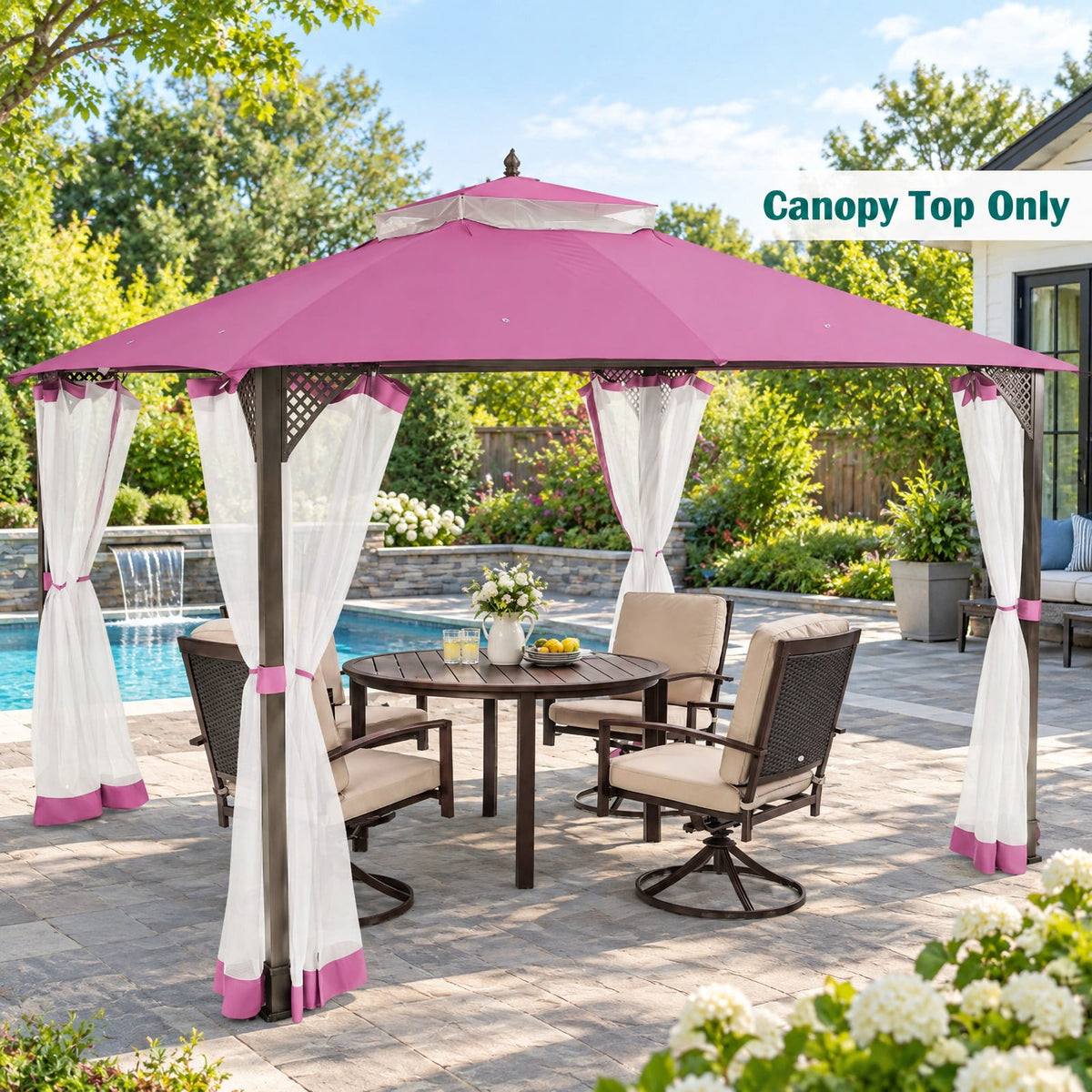 Airfind 10 x 12 Feet Gazebo Replacement Top with Air Vent and Drainage Holes, Polyester Frame, 12 ft x 10 ft Footprint, Pink