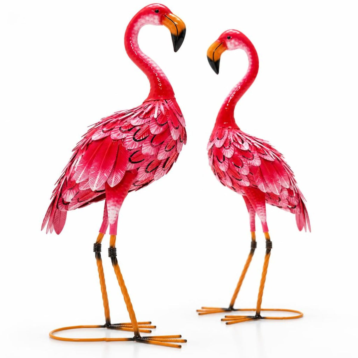 Airfind 2-Piece Flamingo Garden Statue Set, Metal Frame, 7.9 x 10.6 x 35 Footprint, 2 standing lawn sculptures in total