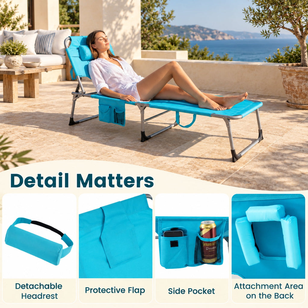 Airfind Set of 2 Tanning Chair Portable Chaise Lounge Chair with 4-Position Adjustable Backrest, 330 lbs Capacity, Blue
