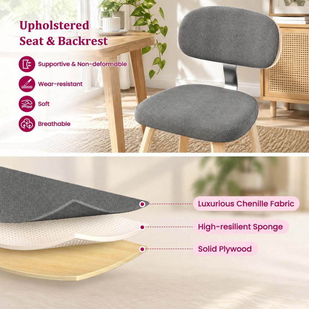 Airfind Chenille Fabric Upholstered Wooden Kitchen Chairs Set of 4, Chenille Sponge Bentwood Metal Frame, 330 lbs Capacity, Gray