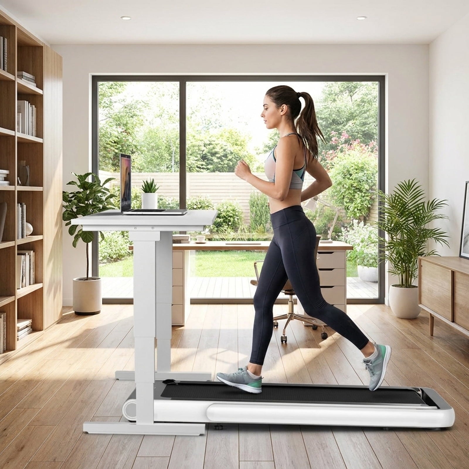 Airfind 4.75HP 2-in-1 Walk-to-Run Folding Treadmill with APP Sync, White