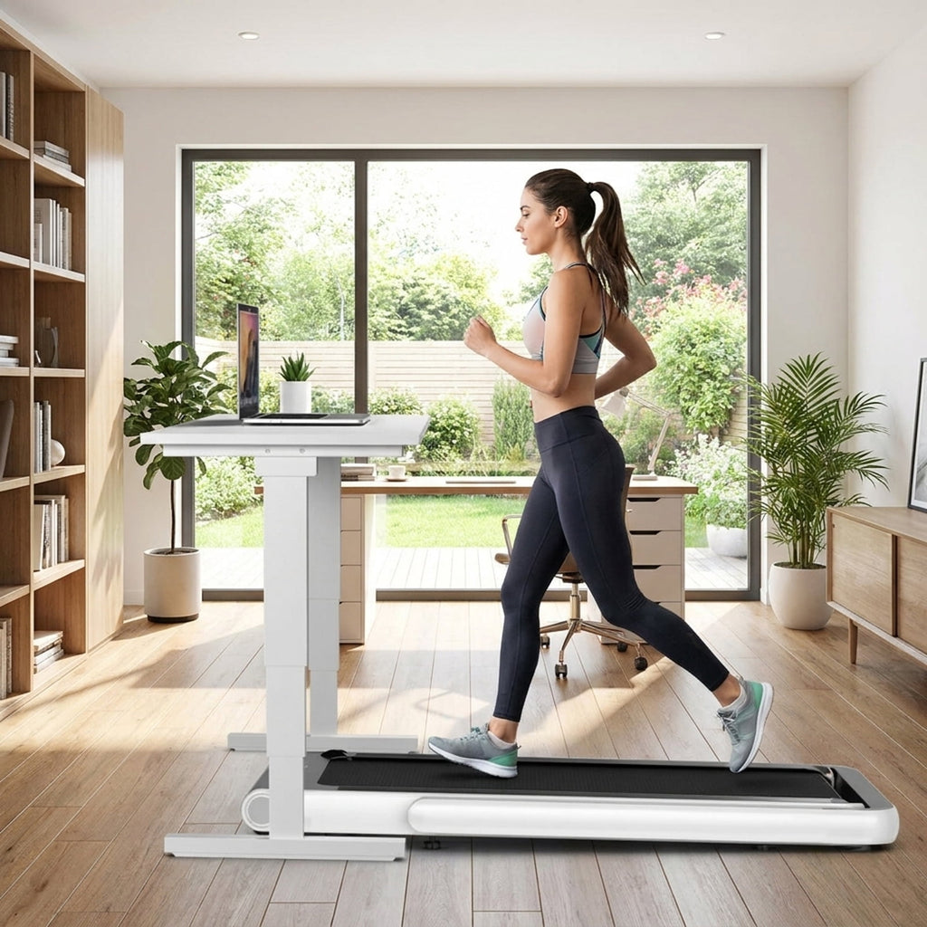 Airfind 4.75 HP 2-in-1 Walk-to-Run Folding Treadmill with App Sync Running Walking Treadmill for Home Supports 265 lbs, White