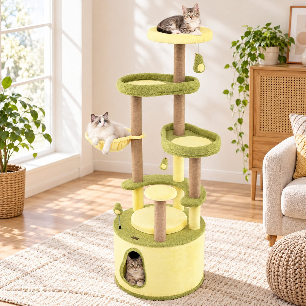 Airfind Large Avocado Cat Tree Multi-level Cat Tower with Private Condo, Green, Detachable soft cushion for added coziness