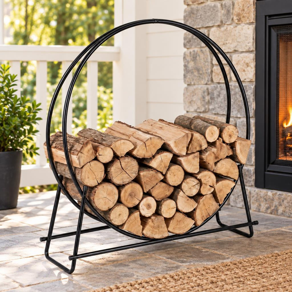 Airfind 45 Round Firewood Rack with Heavy, 485 lbs Capacity, Metal Frame, 46 x 14.5 x 48.5 Footprint, Black
