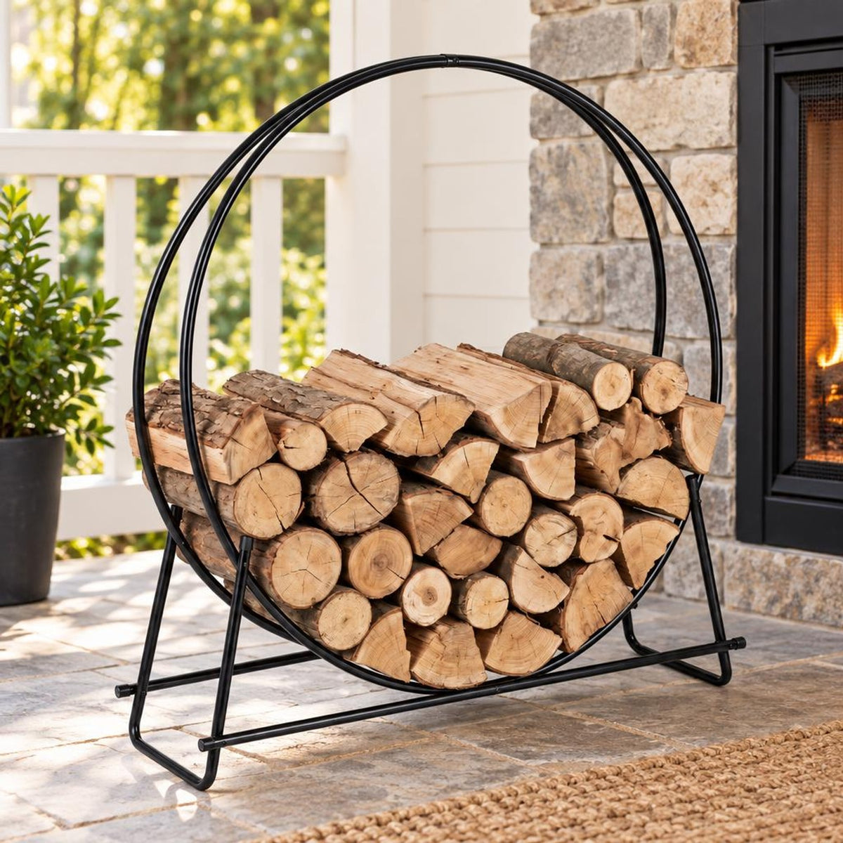 Airfind 45 Round Firewood Rack with Heavy, 485 lbs Capacity, Metal Frame, 46 x 14.5 x 48.5 Footprint, Black