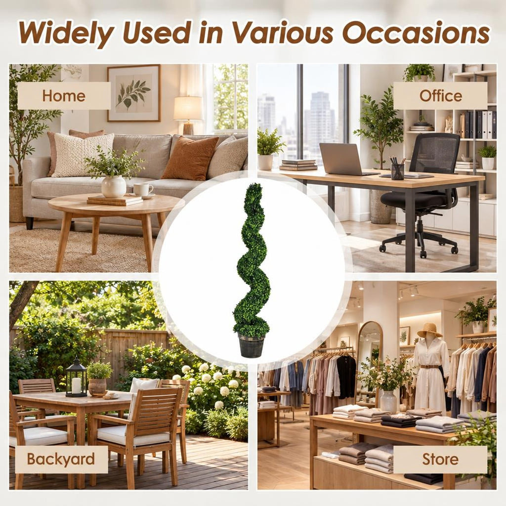 Airfind 2 Pack 4 Feet Artificial Spiral Boxwood Topiary Indoor Outdoor Decor, PE iron tube cement, 9.5 Inch x 9.5 Inch x 47 Inch (L x W x H) Pot