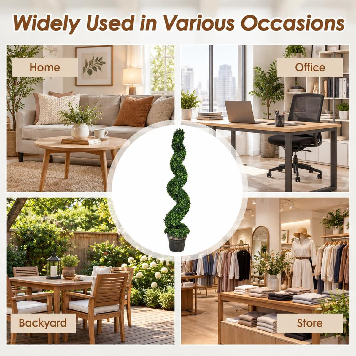 Airfind 2 Pack 4 Feet Artificial Spiral Boxwood Topiary Indoor Outdoor Decor, PE iron tube cement, 9.5 Inch x 9.5 Inch x 47 Inch (L x W x H) Pot