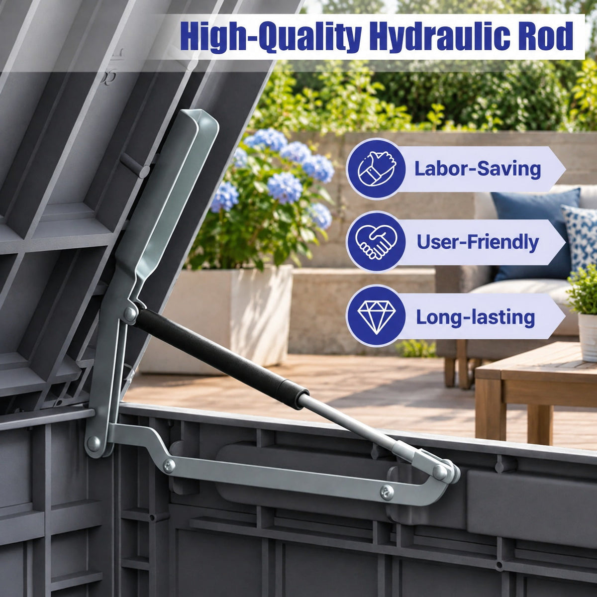 Airfind 120 Gal Outdoor Deck Box with Lid and Handles for Garden Tools, 540 lbs Capacity, PP Metal, 52 Inch x 24 Inch x 25 Inch , Gray