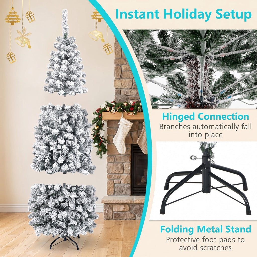 Airfind 6 Feet Unlit Hinged Snow Flocked Artificial Pencil Christmas Tree with 500 Branch Tip, PVC Metal Tree Height 6 ft Tree Width 2 ft Frame