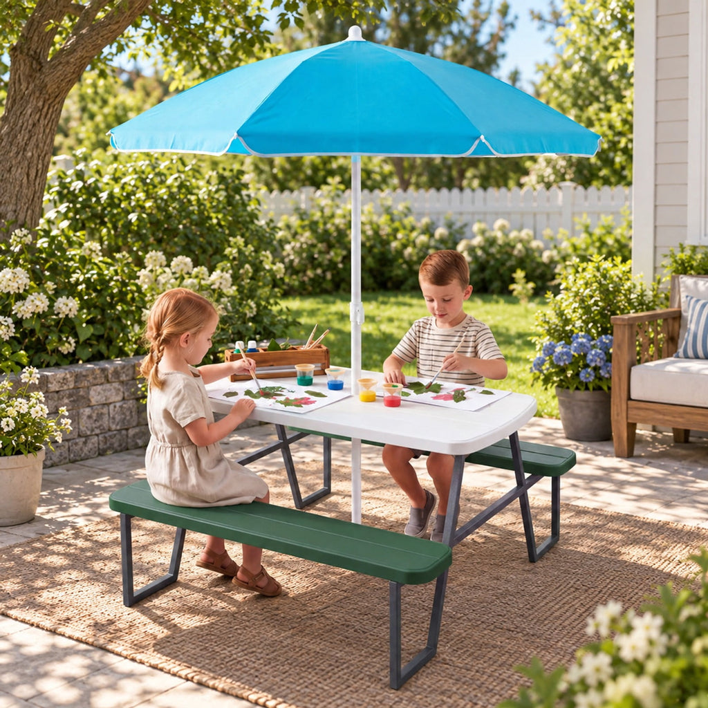 Airfind Kids Picnic Table with Benches Seats up to 4, 660 lbs Capacity, Metal Frame, for 3+ years old, 40 x 39.5 x 59 Tabletop Footprint, Green