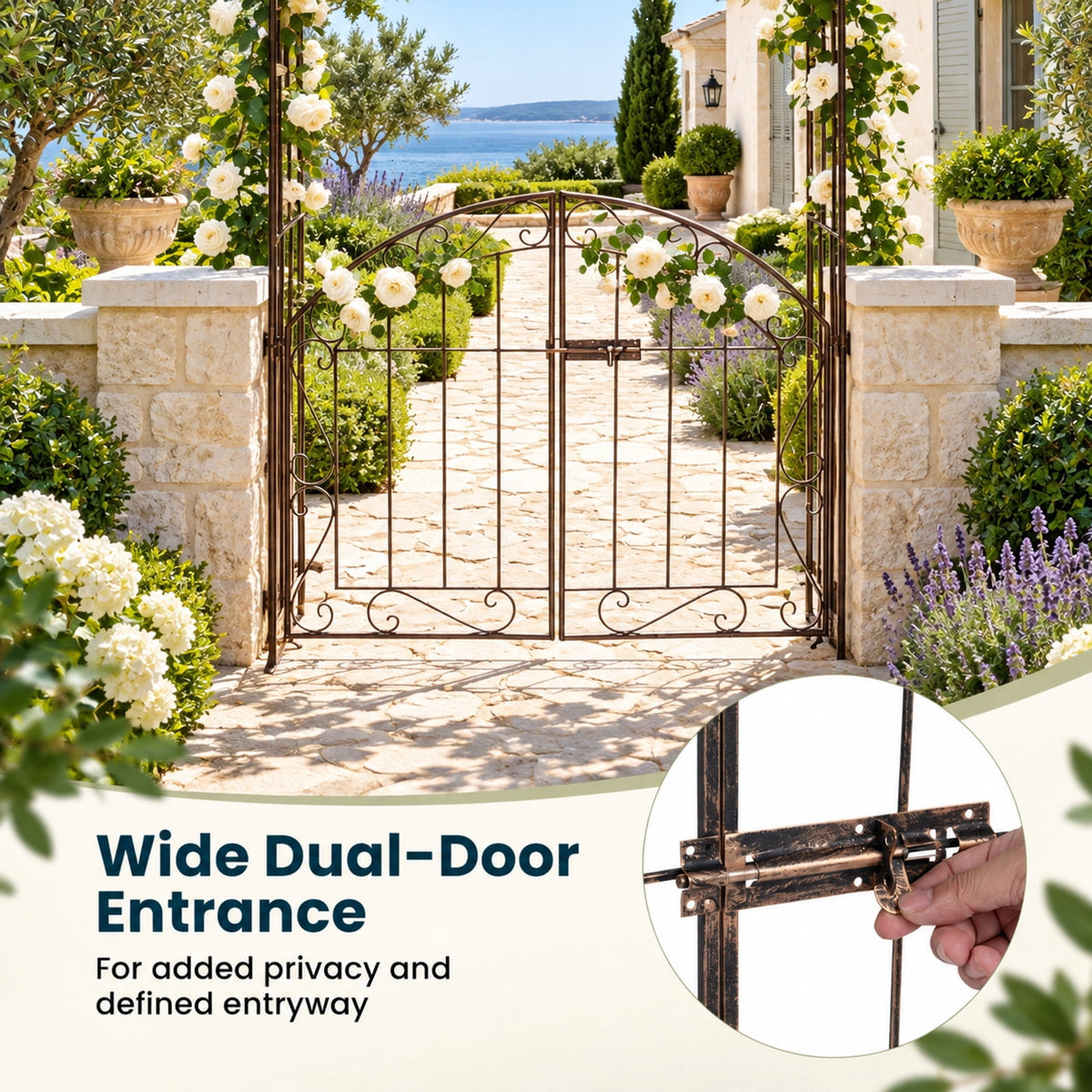 Airfind Heavy-Duty Metal Garden Arch with Gate and Safety Latch, Metal Frame, 39 x 13 x 79 Footprint, Black