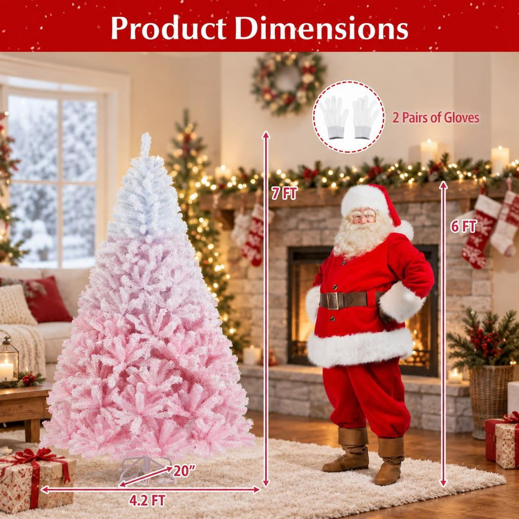 Airfind 2025 New Artificial Christmas Tree with Folding Metal Stand and 456 Branch Tips-7FT, Pink, Diameter of Stand 16in 18in 20in 22in