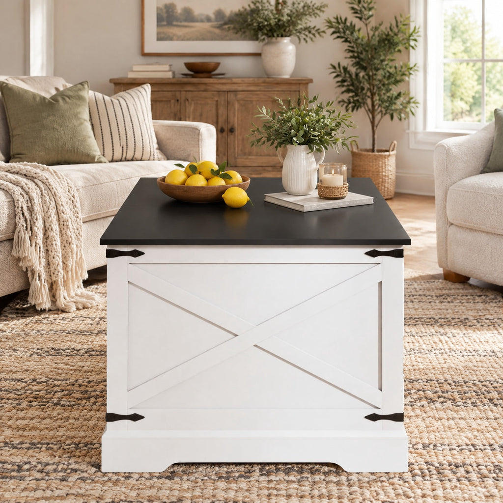 Airfind Farmhouse Lift Top Coffee Table with Hidden Storage Compartment, 132 lbs Tabletop Capacity, Engineered Wood MDF Metal Frame, Black