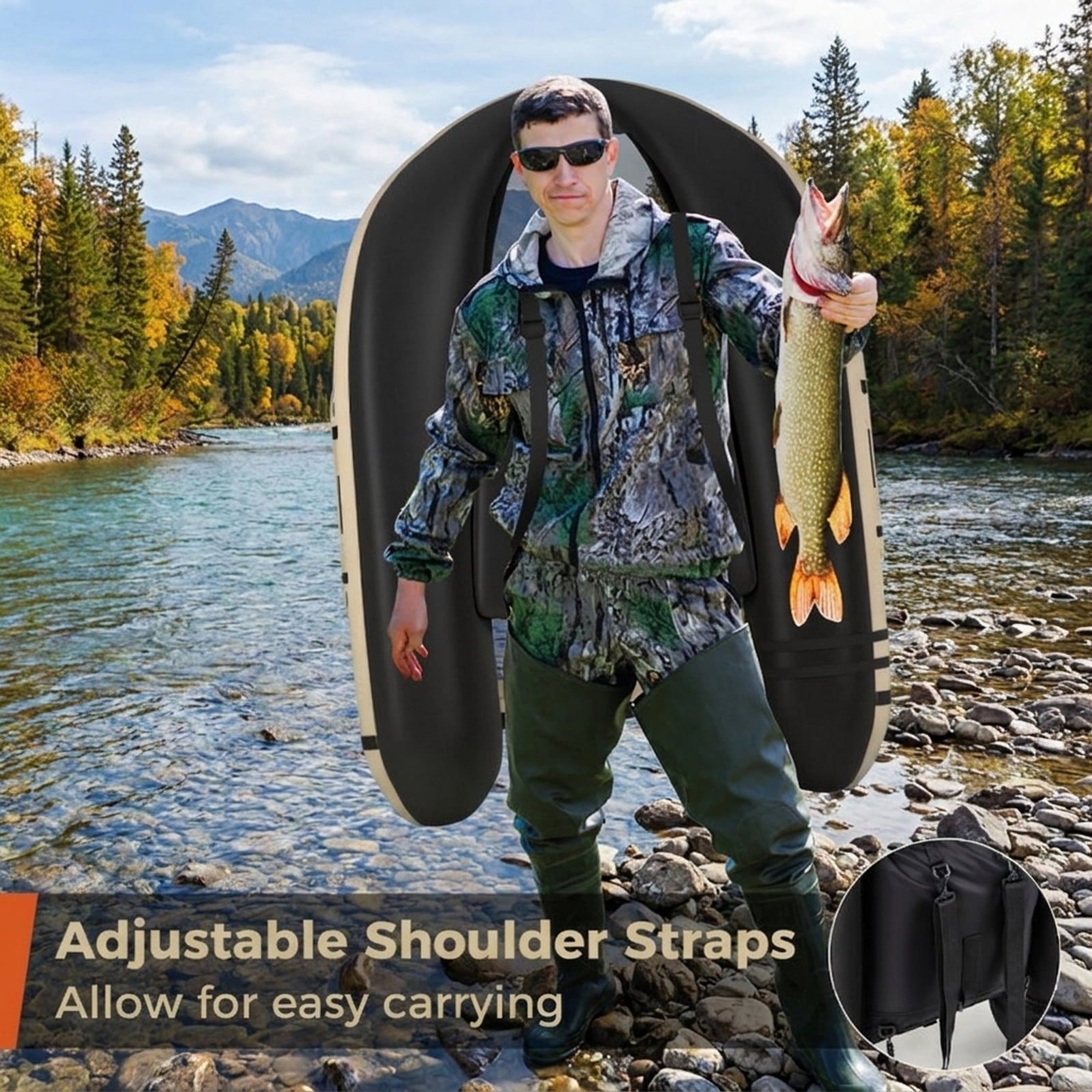 Airfind Inflatable Float Tube for Fly Fishing with Storage Pockets, Beige