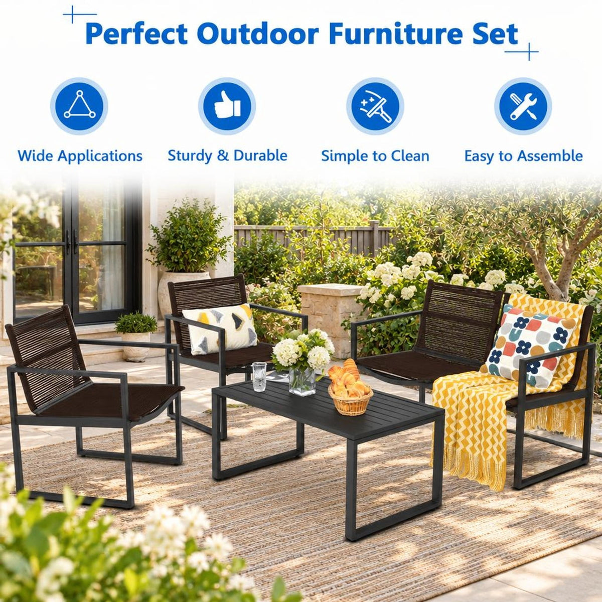 Airfind 4 Pieces Patio Furniture Conversation Set with Sofa Loveseat, 500 lbs Capacity, Steel polyester Frame, 24 Inch x 26 Inch x 32 Inch Footprint