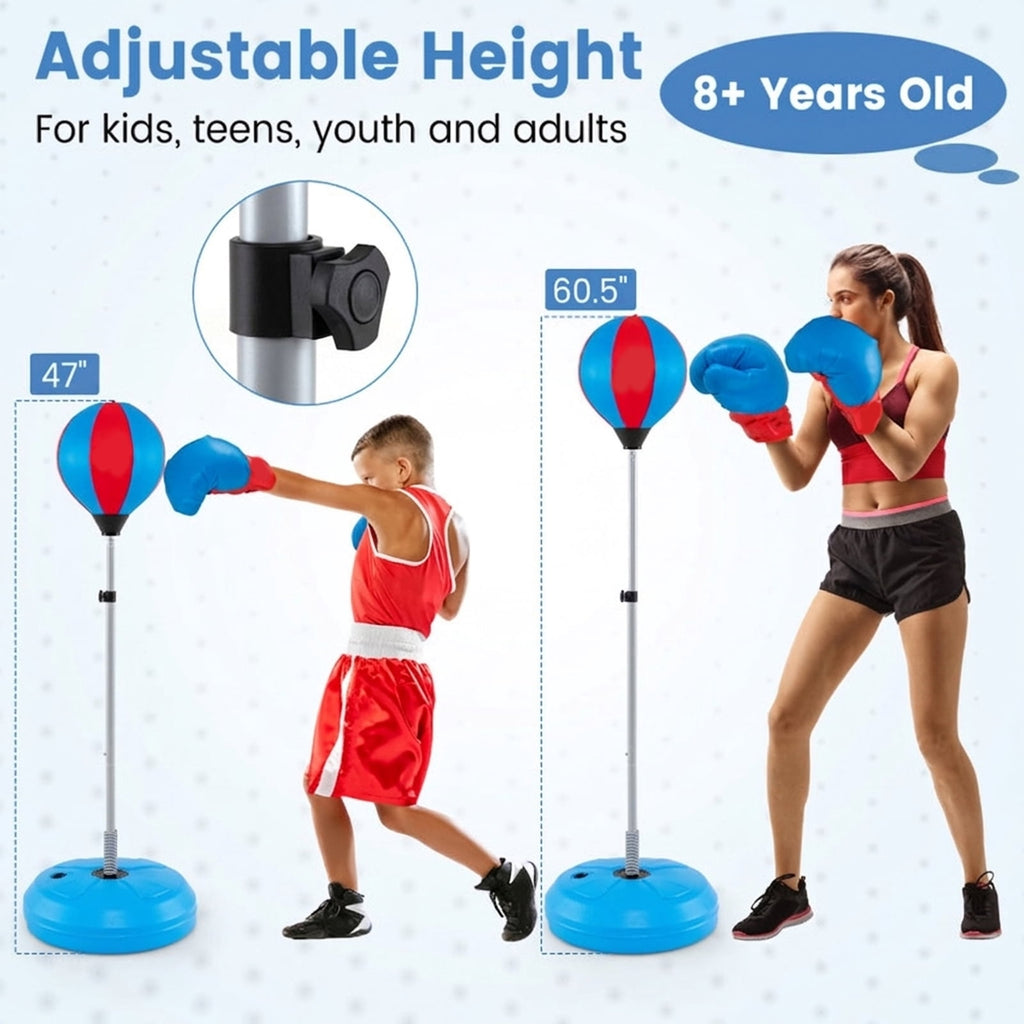 Airfind Adjustable Freestanding Punching Bag for Adults and Kids with Sand or Water Fillable Base and Boxing Gloves and Height Adjustable Stand for Home Training, Blue
