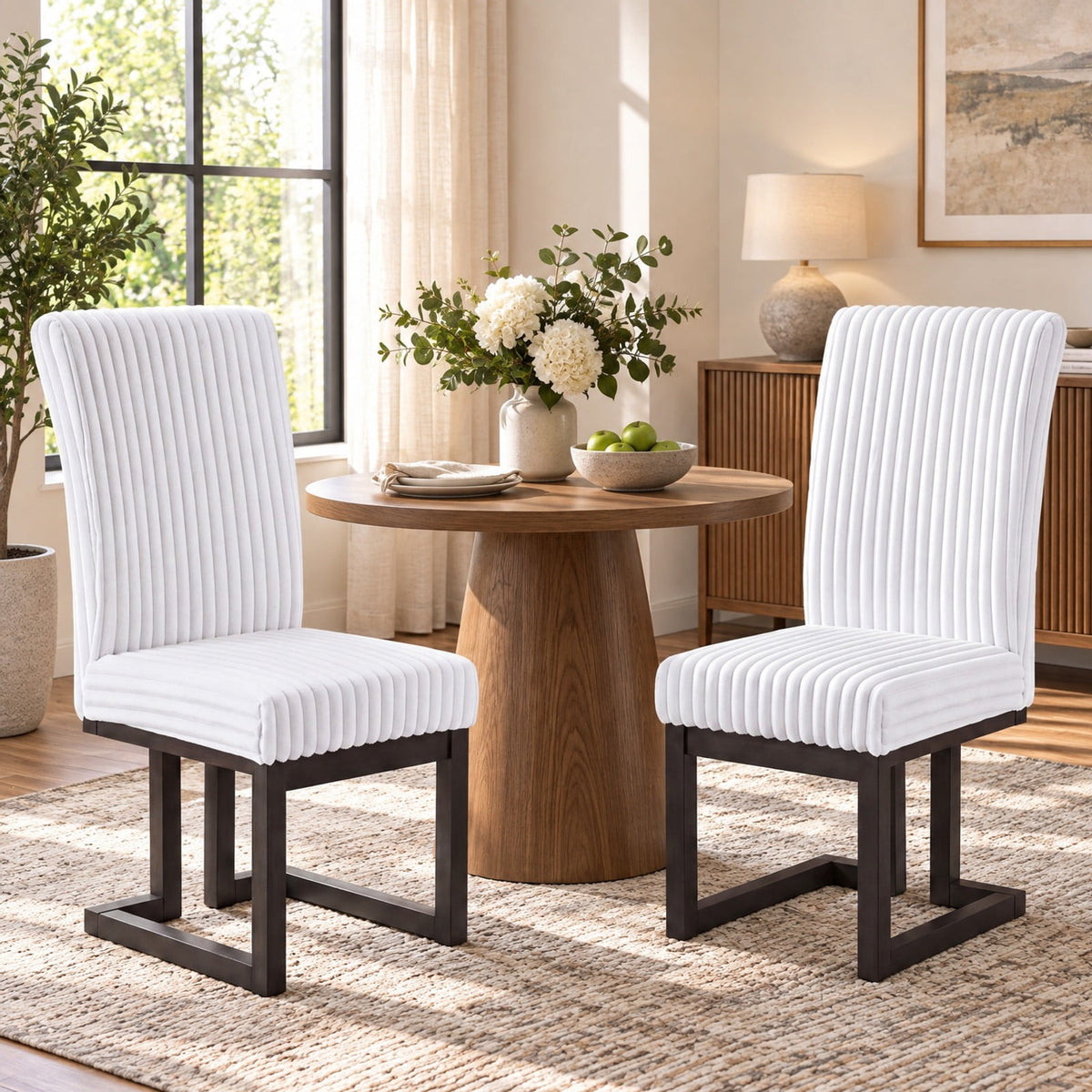 Airfind Upholstered Dining Chairs Set of 2 with Rubber Wood Legs and Padded Seat for Dining Room, 330 lbs Capacity, Rubber Wood Frame, White