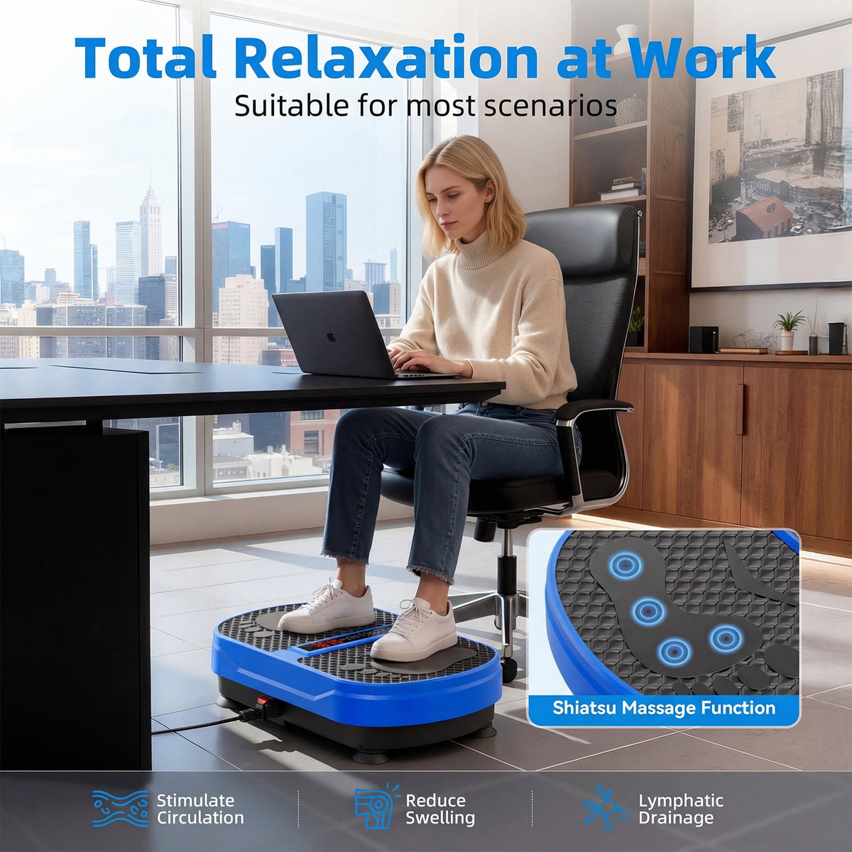 Airfind Vibration Plate Exercise Machine for Lymphatic Drainage, Full Body Workout Vibration Platform with Bluetooth Speaker,2 Loops and 5 Resistance Bands for Home Exercise Gym,450lb Capacity,Blue