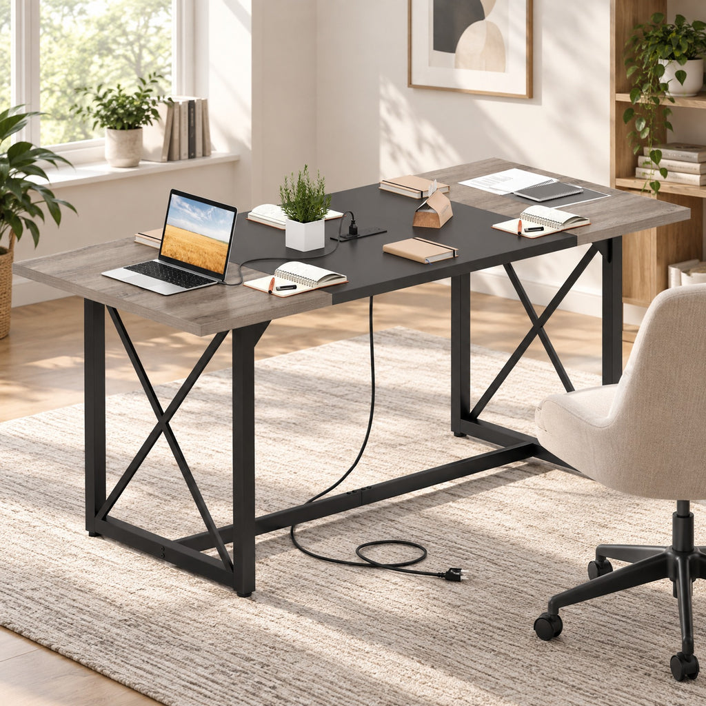 Airfind 6FT Conference Table with Power Outlets Seats 6-8 People for Office, 310 lbs Capacity, Engineered Wood Metal Frame, Gray