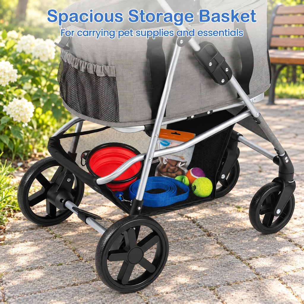 Airfind 3-in-1 Pet Stroller for Small Medium Dogs Foldable with Detachable Carrier, 26.5 lbs Capacity, 18.5in x 28.5in x 39.5in Footprint, Grey