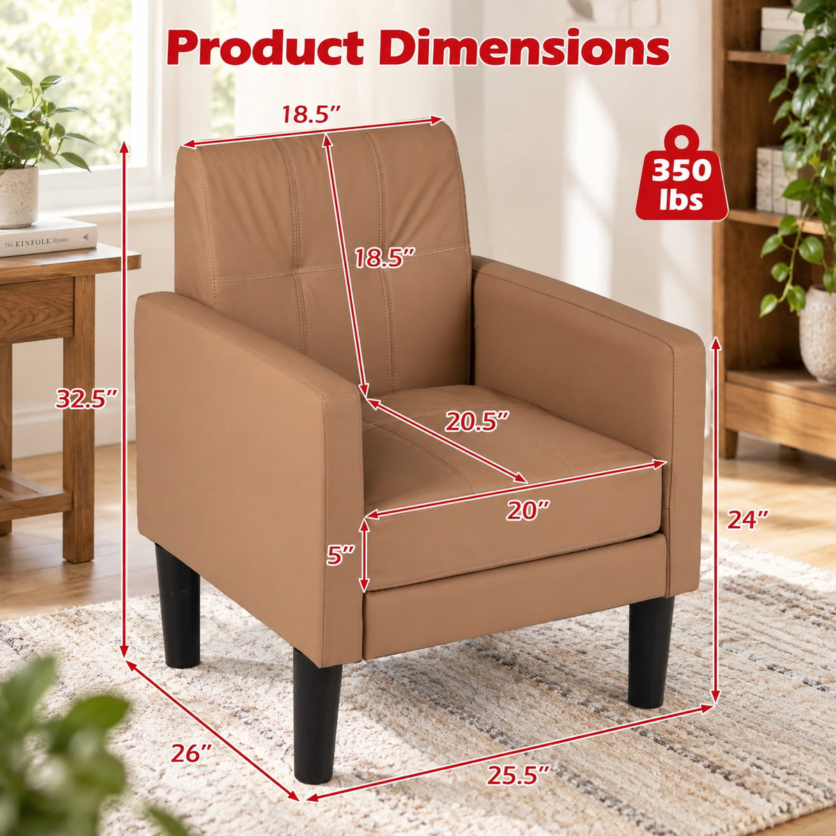 Airfind Set of 2 PU Leather Modern Accent Chair with Removable Seat Cushion, 350 lbs Capacity, PU Leather Sponge Plywood Plastic Frame, Brown