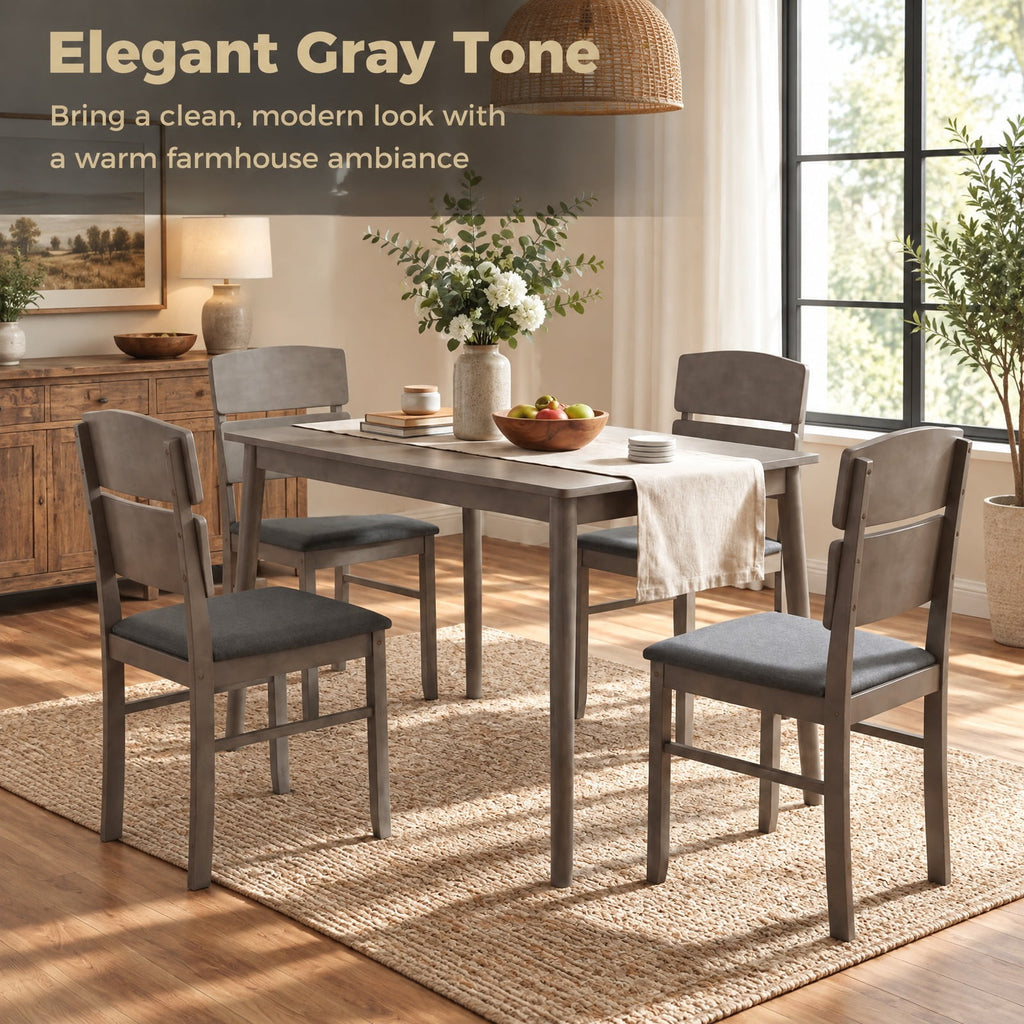 Airfind 5-Piece Dining Set featuring High Curved Backs for 4 People, 175 lbs Capacity, Rubber Wood MDF Plywood Polyester Fabric Sponge Frame, Gray