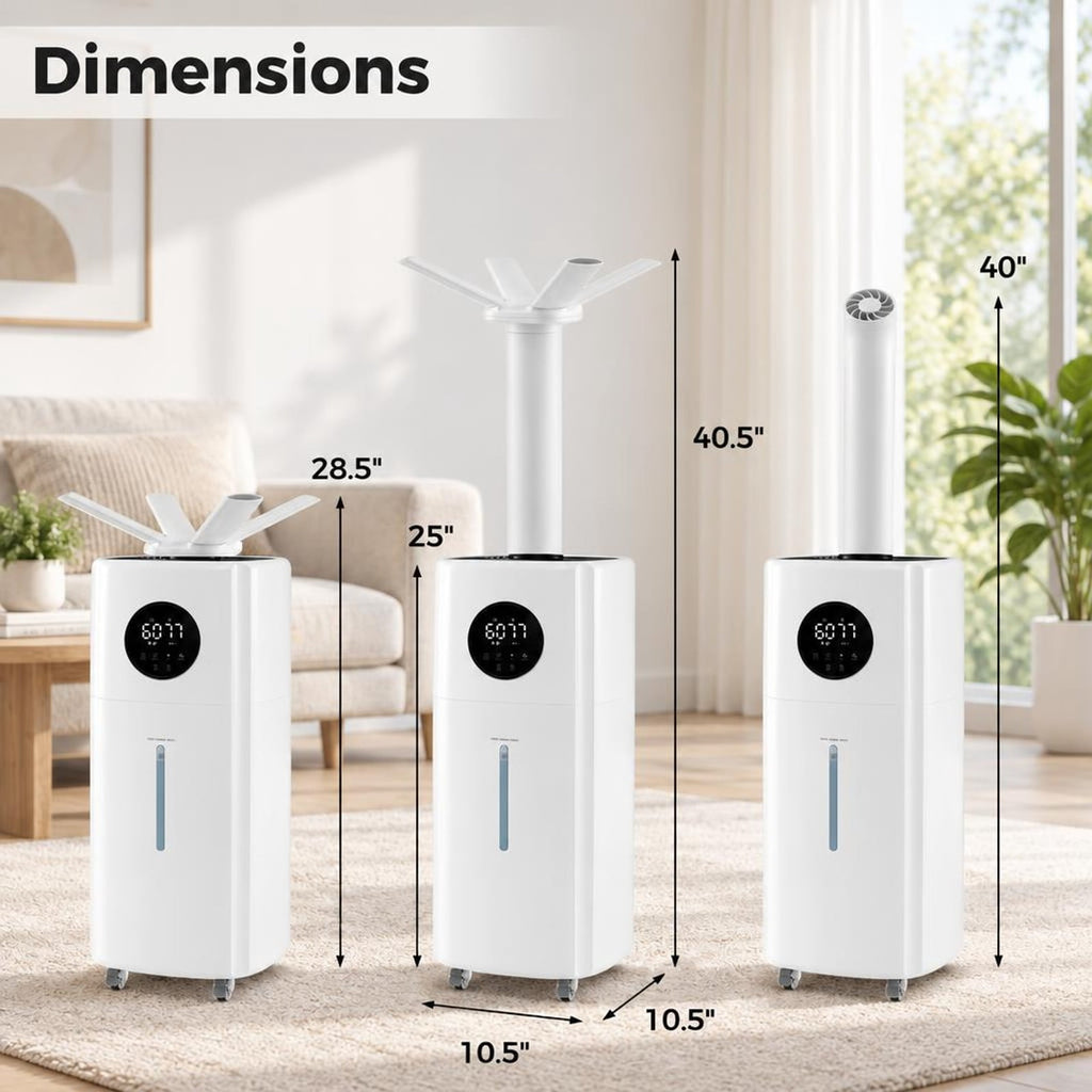 Airfind 5.5Gal Humidifier with 360° Nozzles and Wheels for Large Room, ABS Frame, White, Auto shut down when the water tank is full