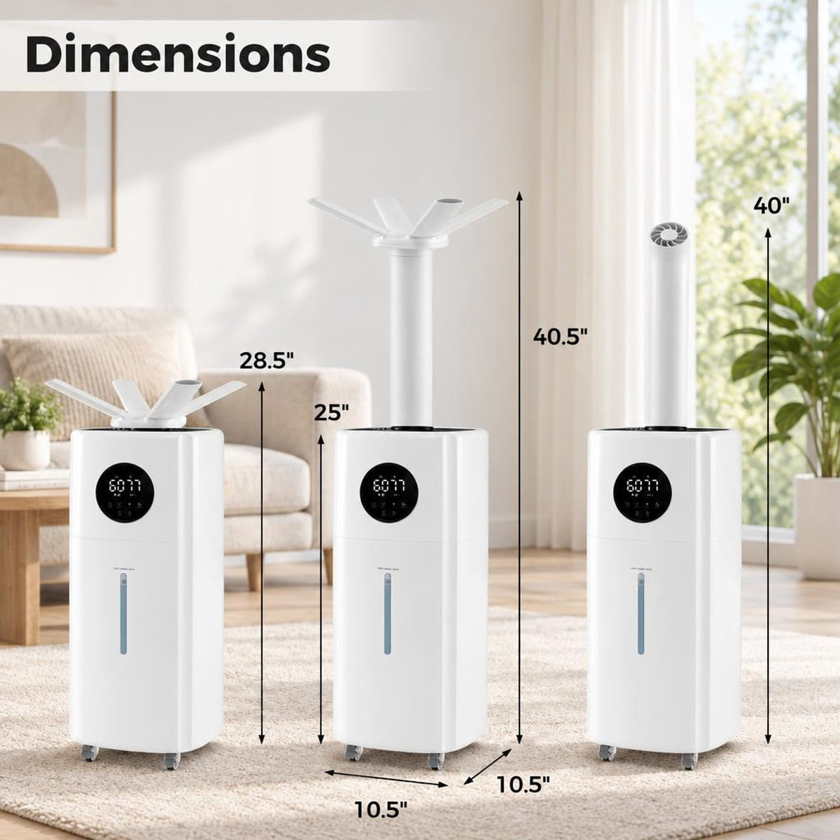 Airfind 5.5Gal Humidifier with 360° Nozzles and Wheels for Large Room, ABS Frame, White, Auto shut down when the water tank is full