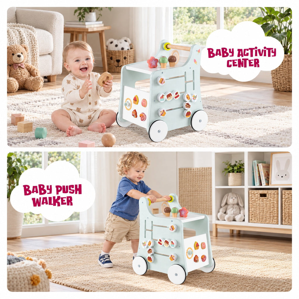 Airfind 2-in-1 Baby Walker with Storage and Ice Creams for 1+ Years Old, MDF Plywood Frame, Light Green