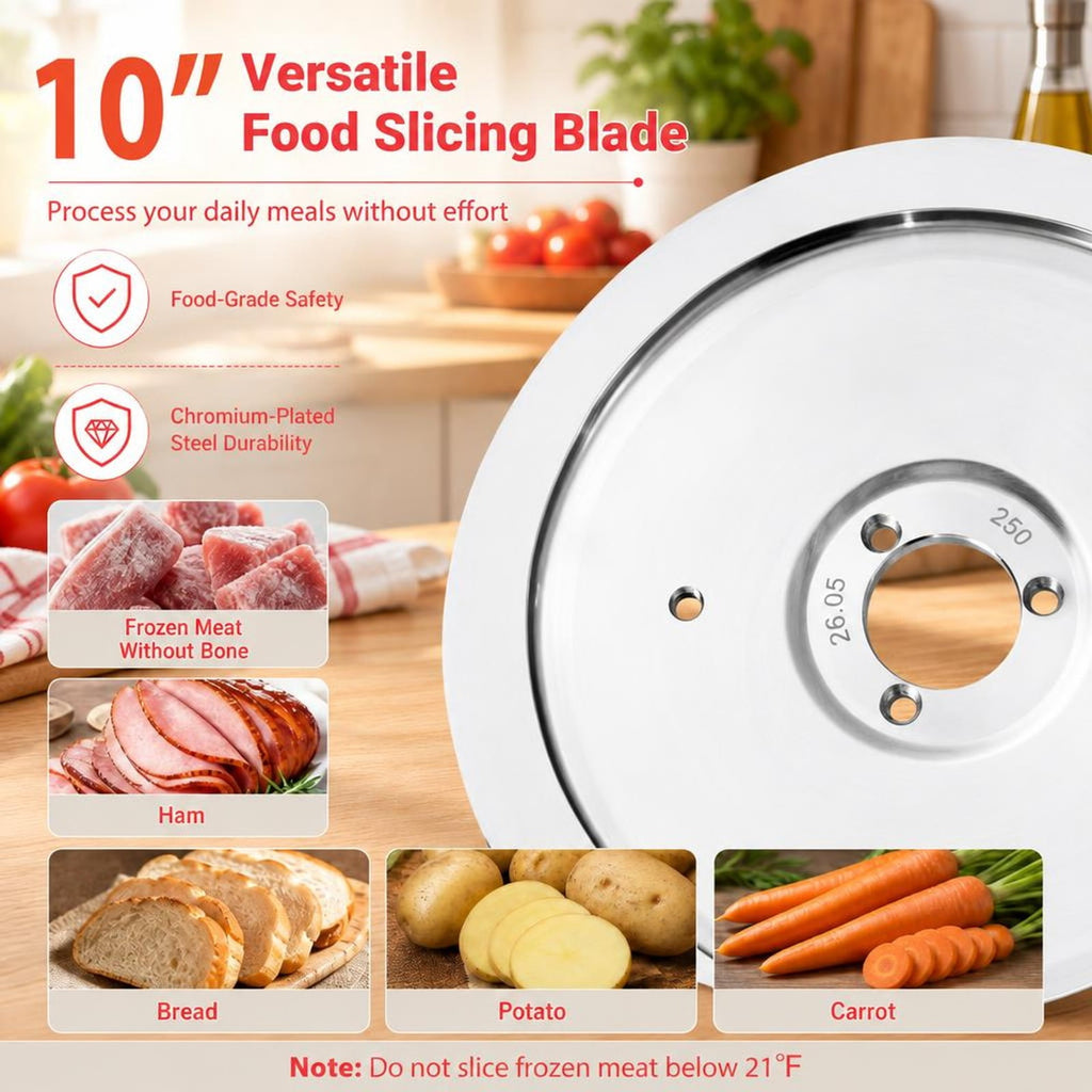 Airfind Commercial Meat Slicer with 10in Carbon Steel Blade and 0-0.47in Adjustable Thickness for Frozen Meat Cheese, 19.5in x 16in x 14inBlade Footprint