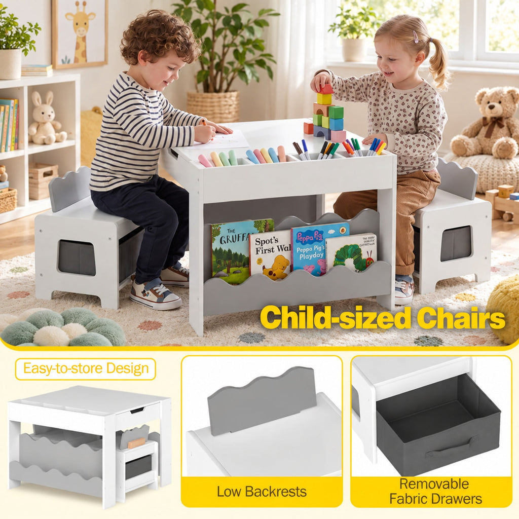 Airfind Multi-purpose Activity Kids Table and Chairs Set with Double-sided Tabletop, 55 lbs Capacity, MDF Frame, 26 Inch x 25 Inch x 19 Inch Footprint, Gray
