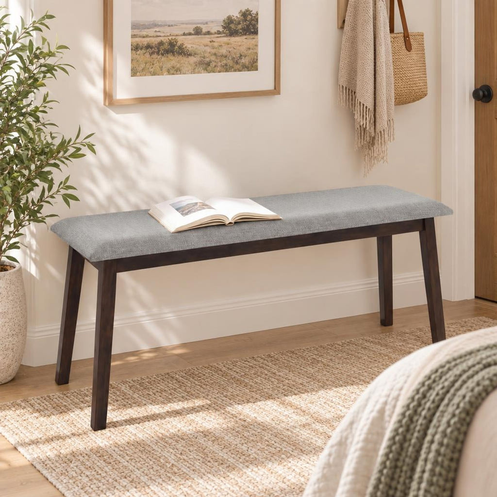 Airfind 43.5 Inch Upholstered Entryway Bench with Rubber Wood Frame, 550 lbs Capacity, Faux Linen Fabric Frame, 43.5 Inch x 14 Inch x 18 Inch Footprint, Grey