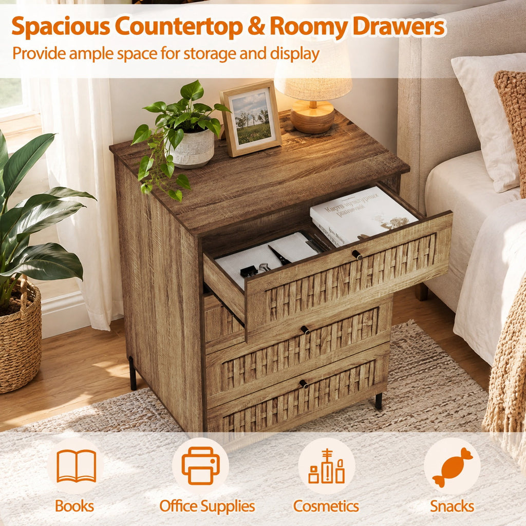 Airfind 4-Drawer Dresser with Interlocking Mechanism and Metal Legs for Bedroom, 155 lbs Capacity, Engineered Wood Metal Frame, Caramel Oak + Black