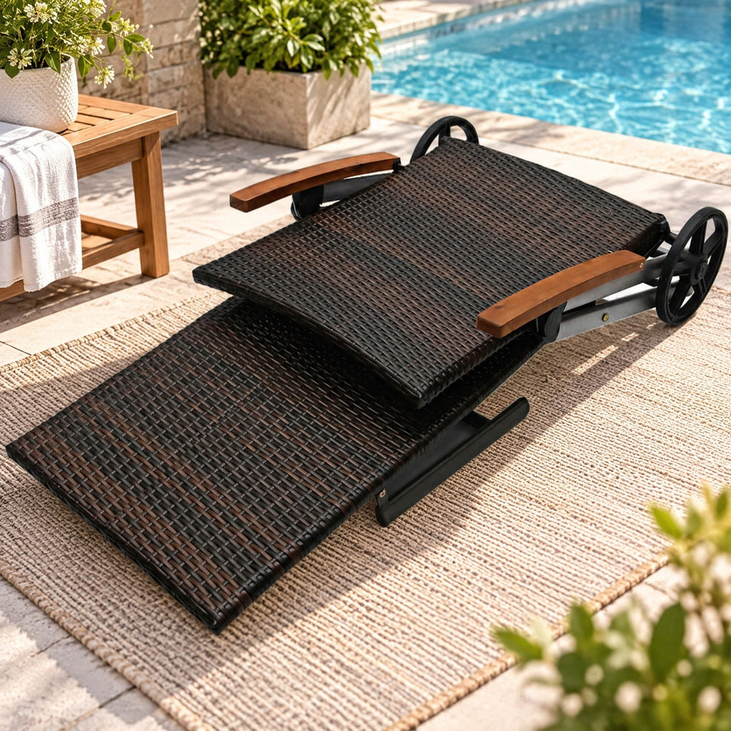 Airfind Outdoor Chaise Lounge Chair Rattan Lounger Recliner Chair, 385 lbs Height from ground to seat: 15.7 Capacity, PE rattan aluminum Frame